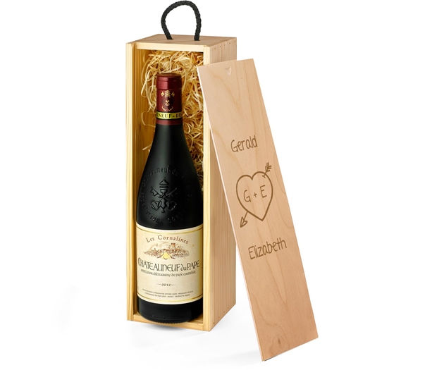 Anniversary & Wedding Châteauneuf-du-Pape Red Wine Gift Box With Engraved Personalised Lid